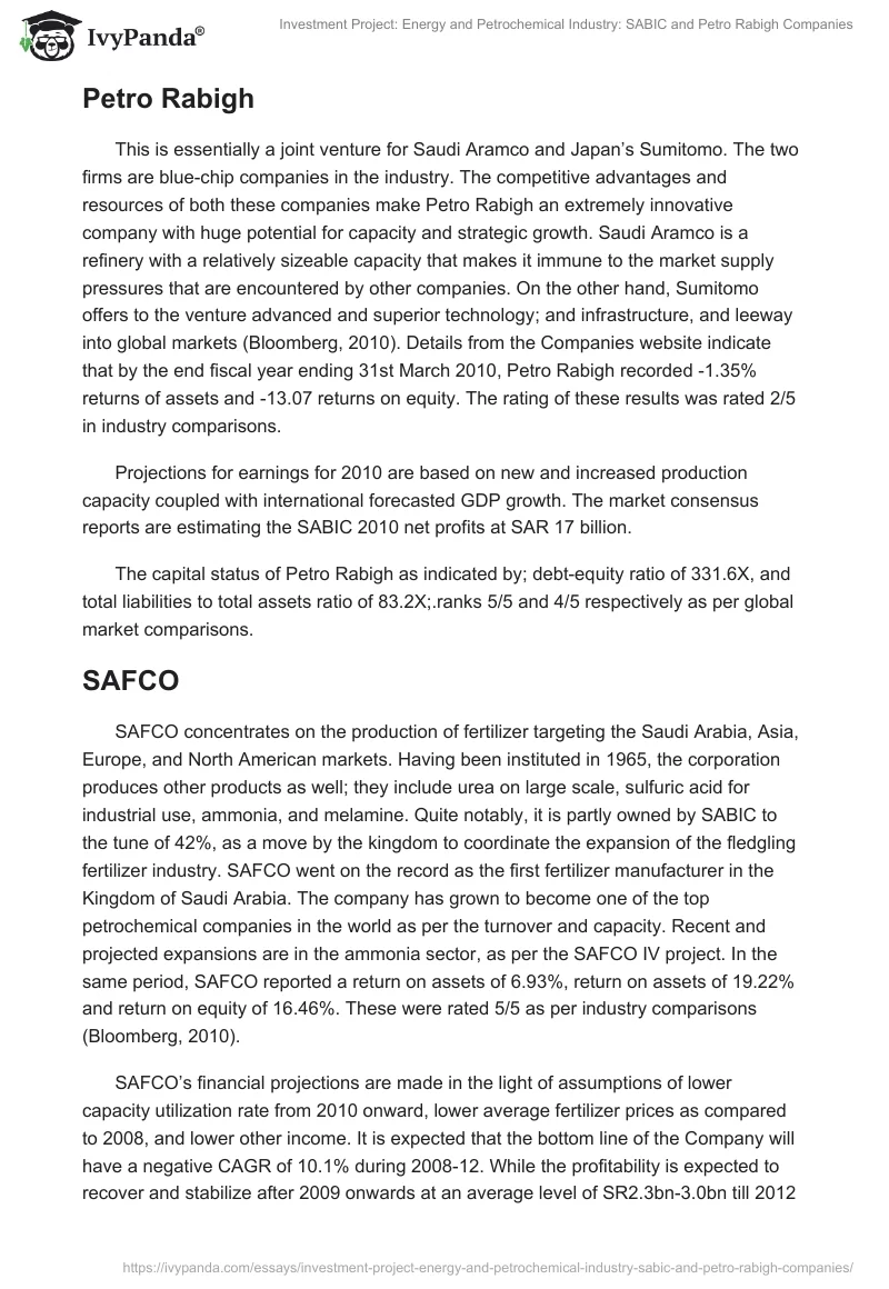 Investment Project: Energy and Petrochemical Industry: SABIC and Petro Rabigh Companies. Page 4