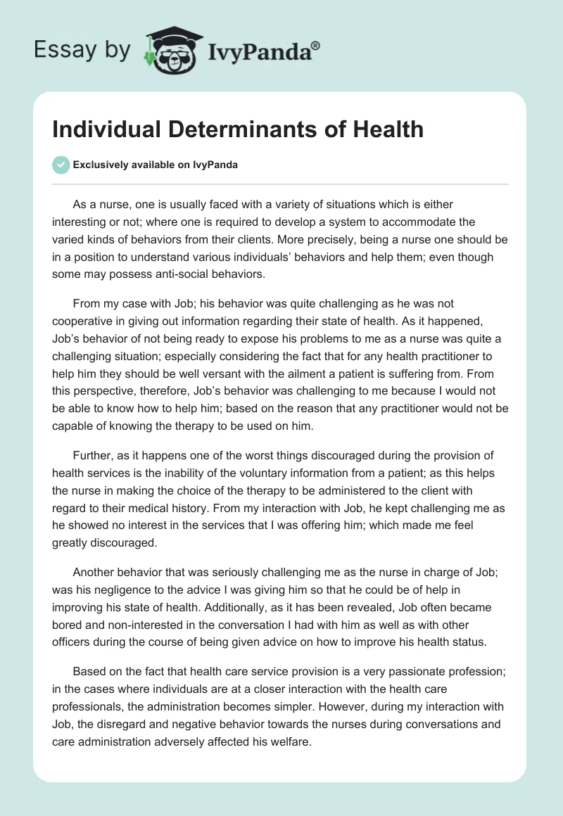 Individual Determinants of Health. Page 1