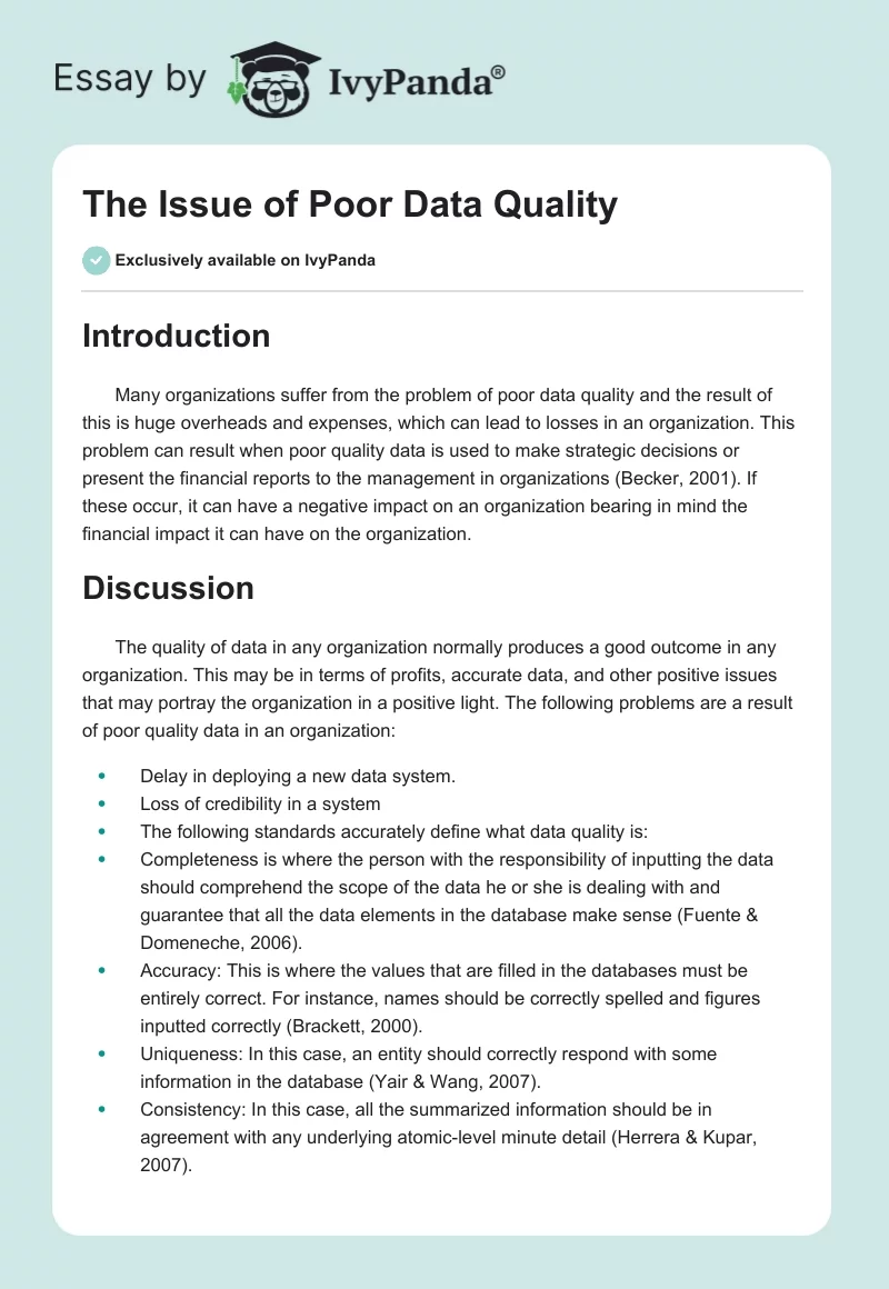 The Issue of Poor Data Quality. Page 1