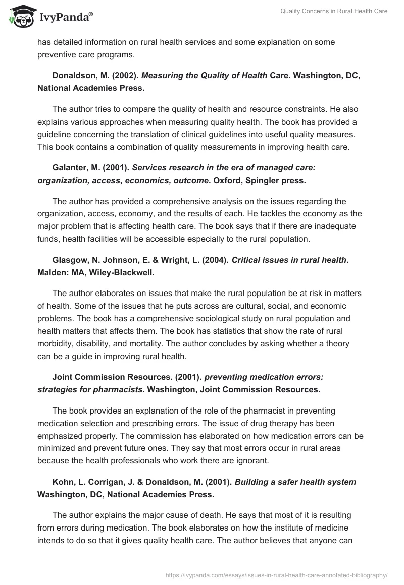 Quality Concerns in Rural Health Care. Page 2