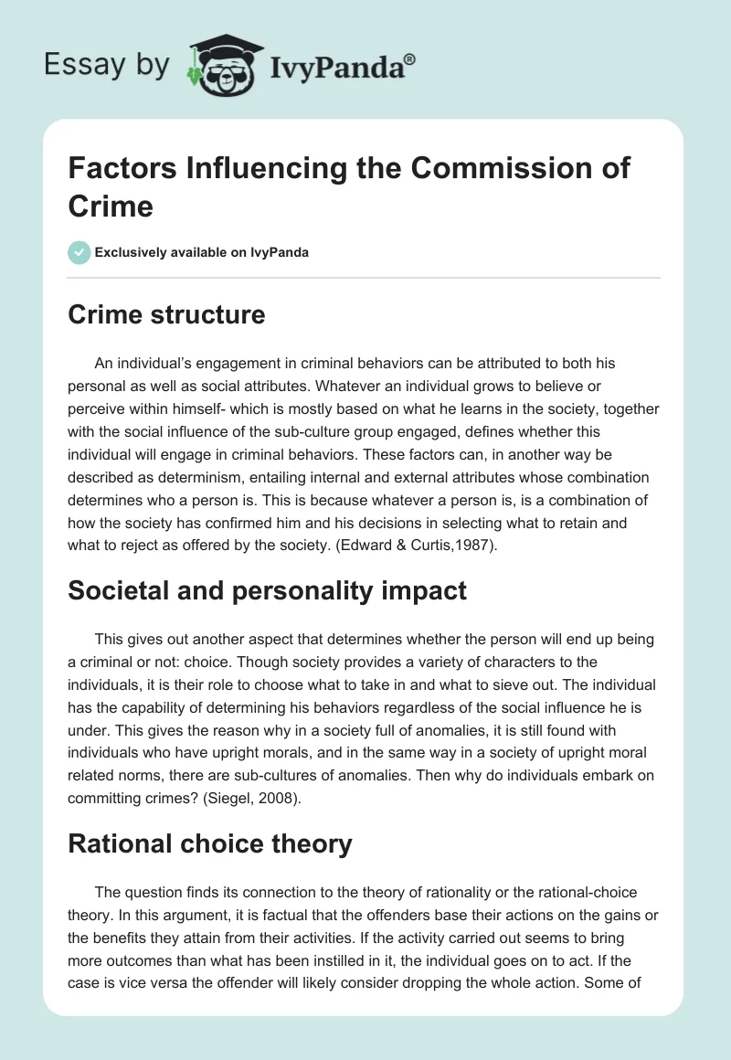 Factors Influencing the Commission of Crime. Page 1