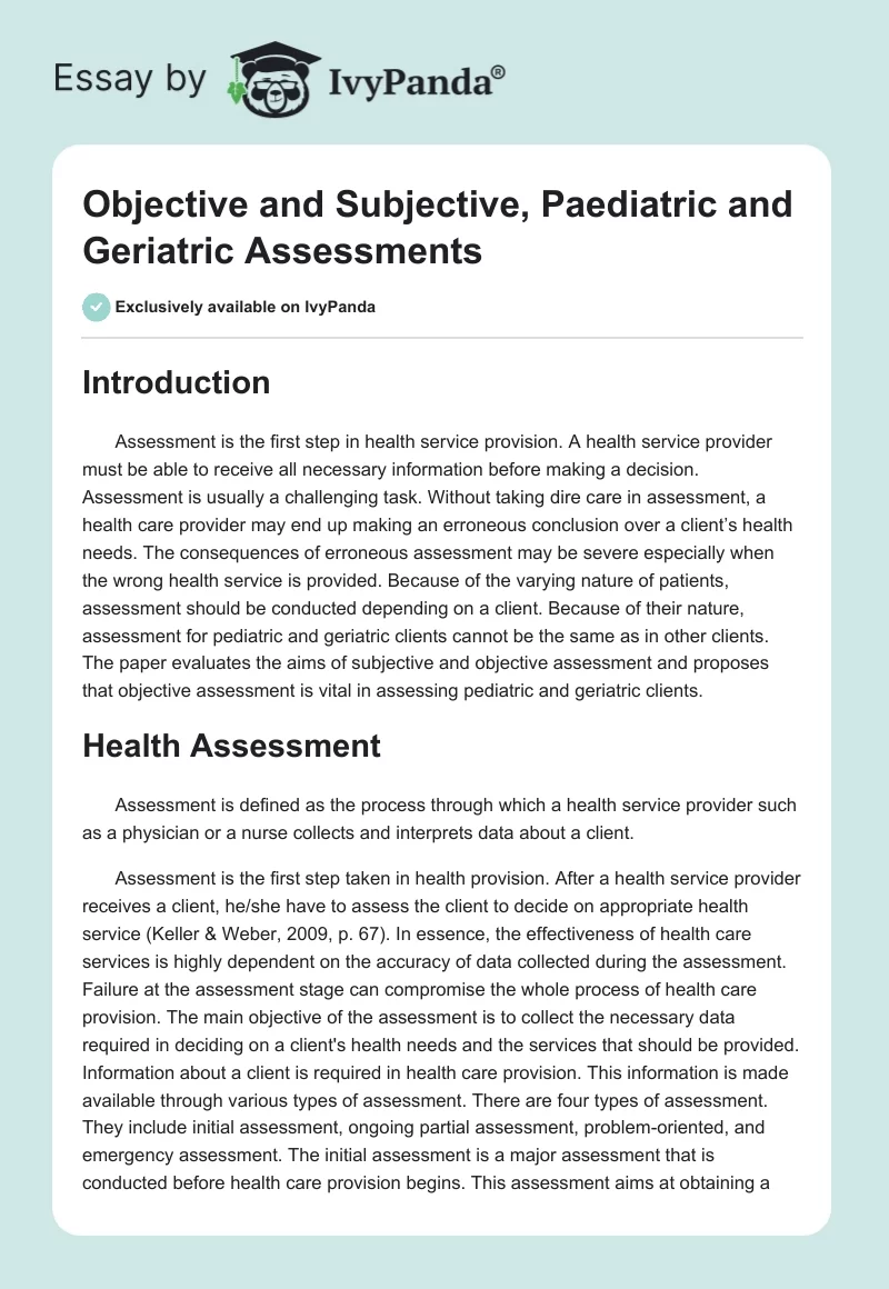 Objective and Subjective, Paediatric and Geriatric Assessments. Page 1