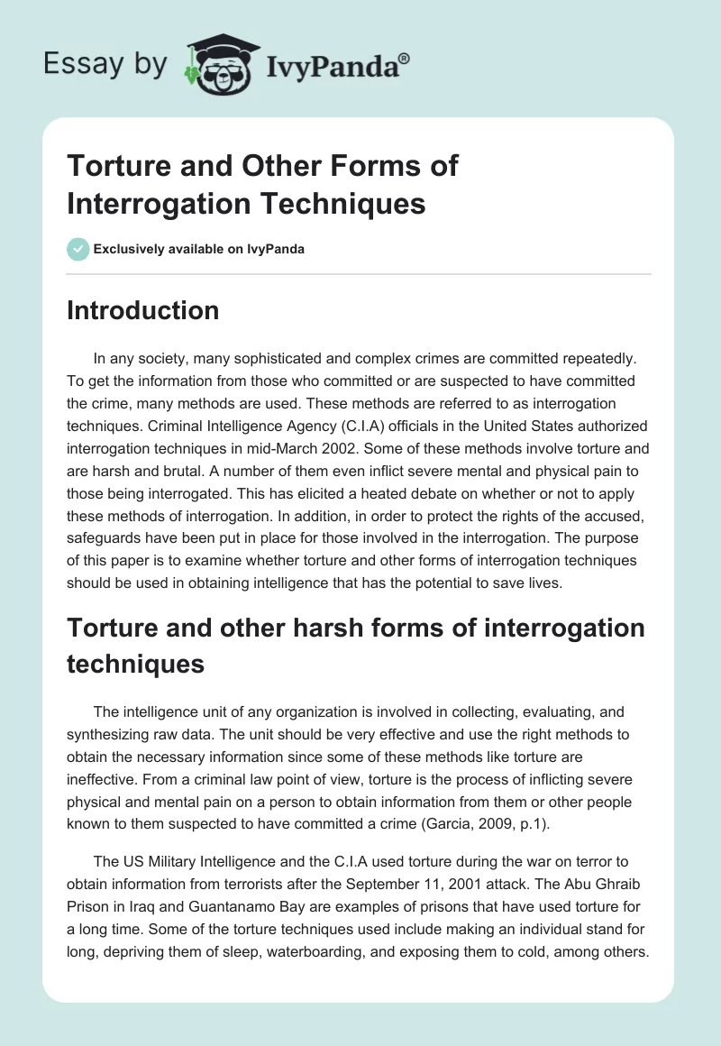 Torture and Other Forms of Interrogation Techniques. Page 1