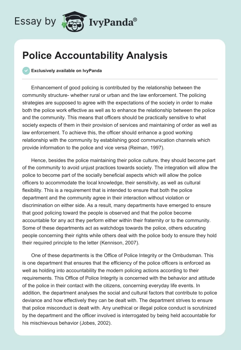 Police Accountability Analysis. Page 1