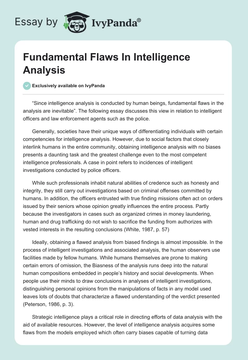 Fundamental Flaws In Intelligence Analysis. Page 1