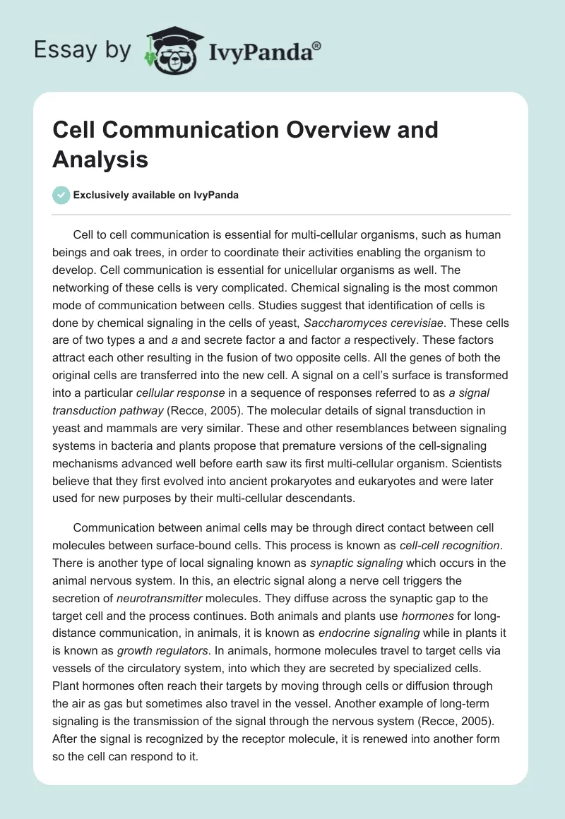Cell Communication Overview and Analysis. Page 1