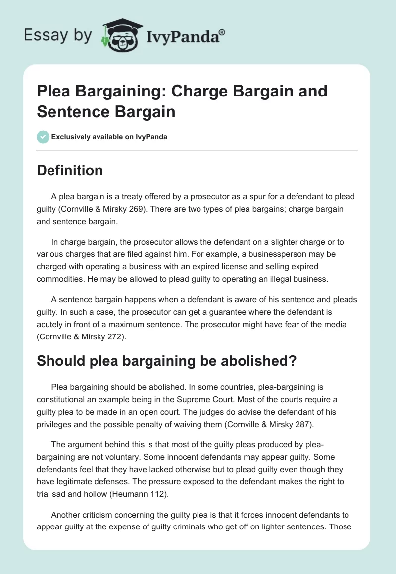 Plea Bargaining: Charge Bargain and Sentence Bargain. Page 1