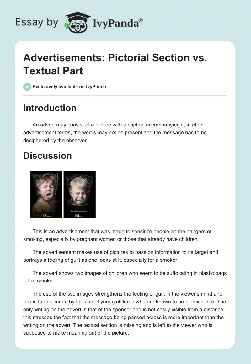 Advertisements: Pictorial Section vs. Textual Part. Page 1