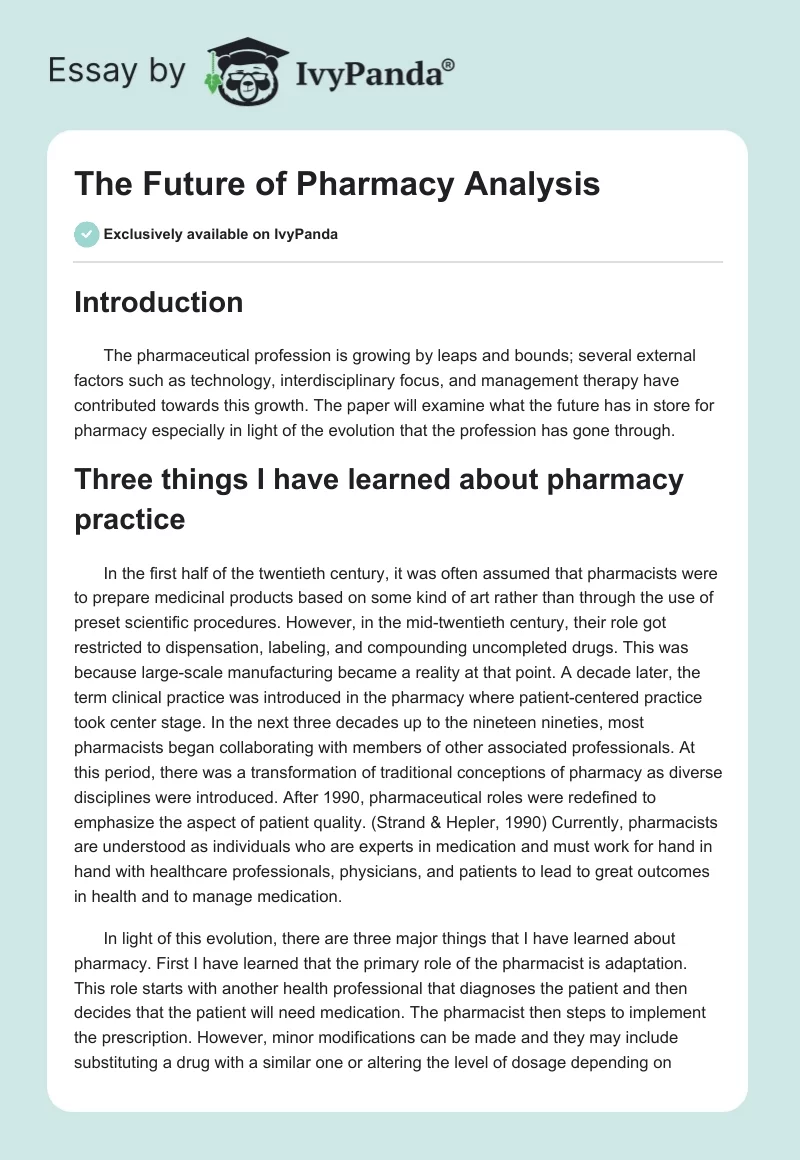 The Future of Pharmacy Analysis. Page 1