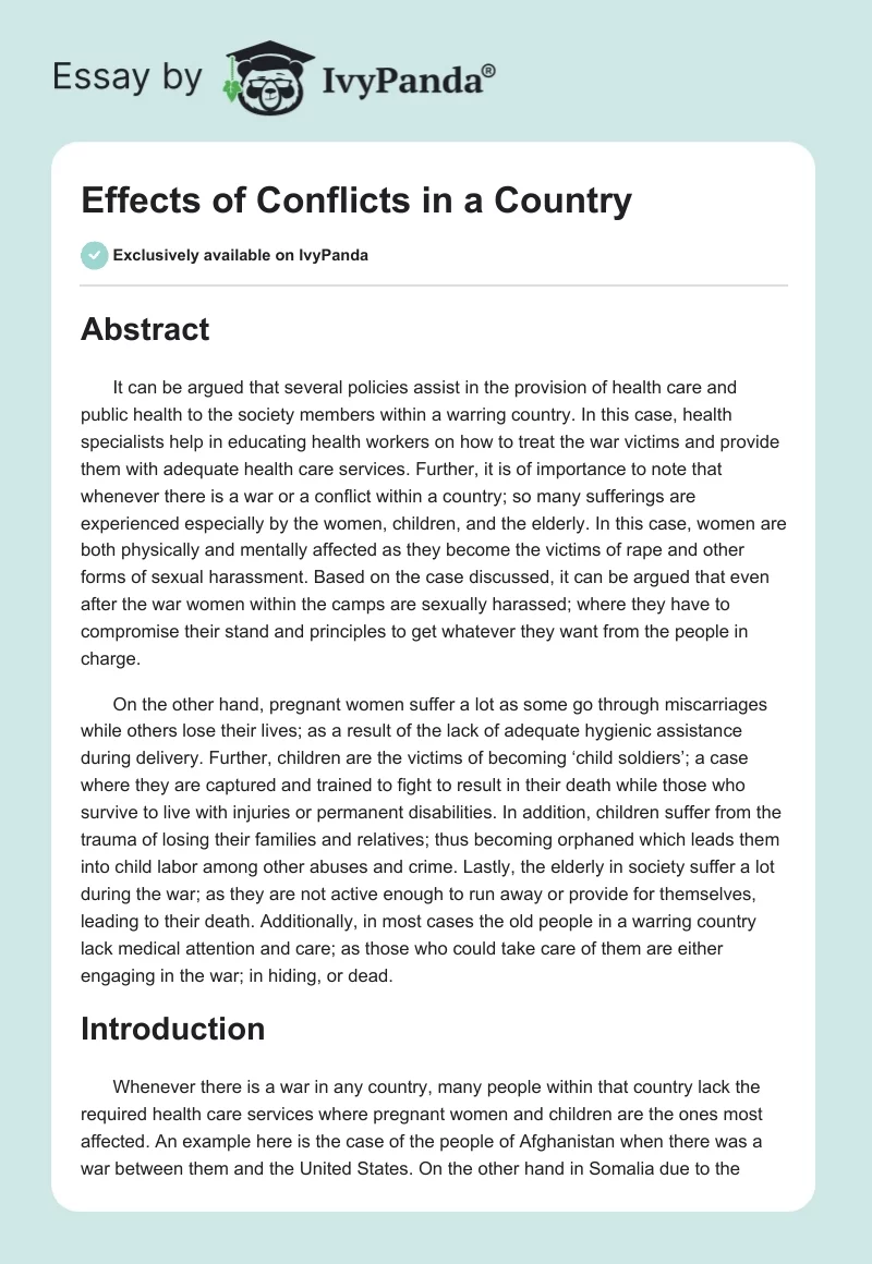 Effects of Conflicts in a Country. Page 1