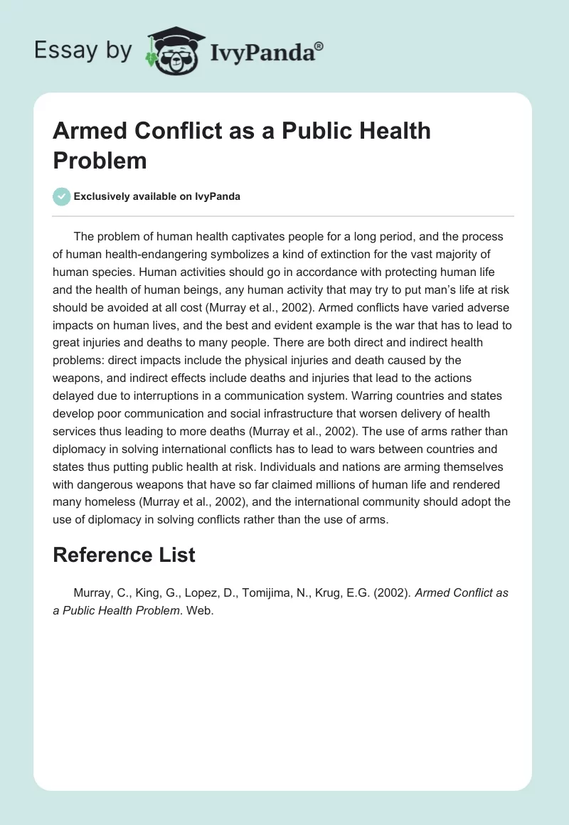 Armed Conflict as a Public Health Problem. Page 1