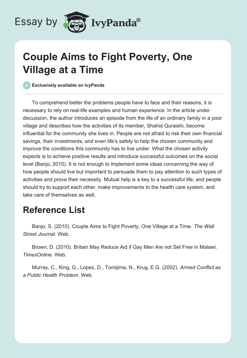 Couple Aims to Fight Poverty, One Village at a Time. Page 1