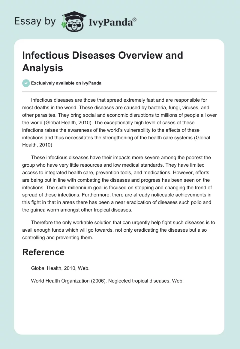 Infectious Diseases Overview and Analysis. Page 1