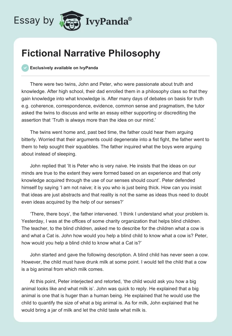 Fictional Narrative Philosophy. Page 1