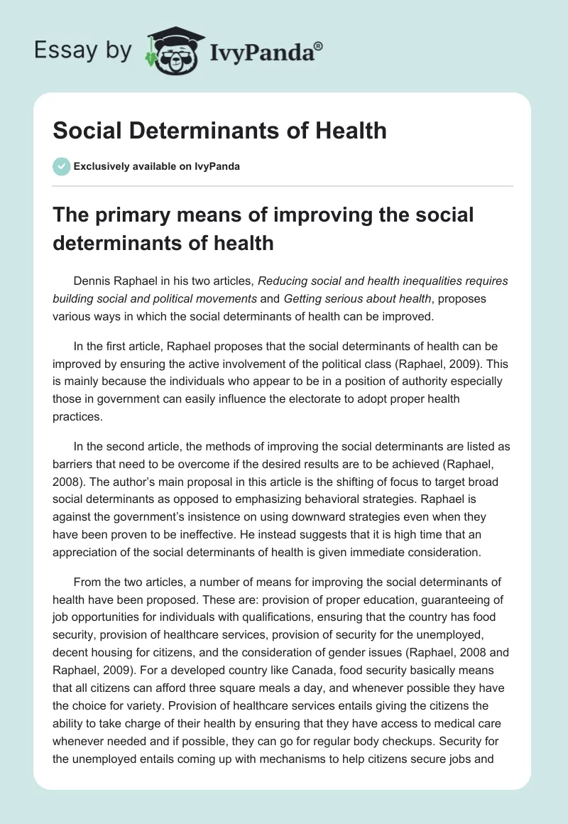 Social Determinants of Health. Page 1