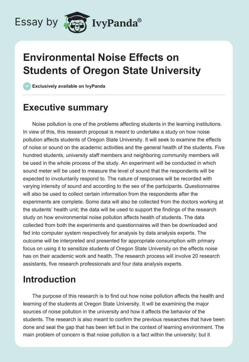 Environmental Noise Effects on Students of Oregon State University. Page 1