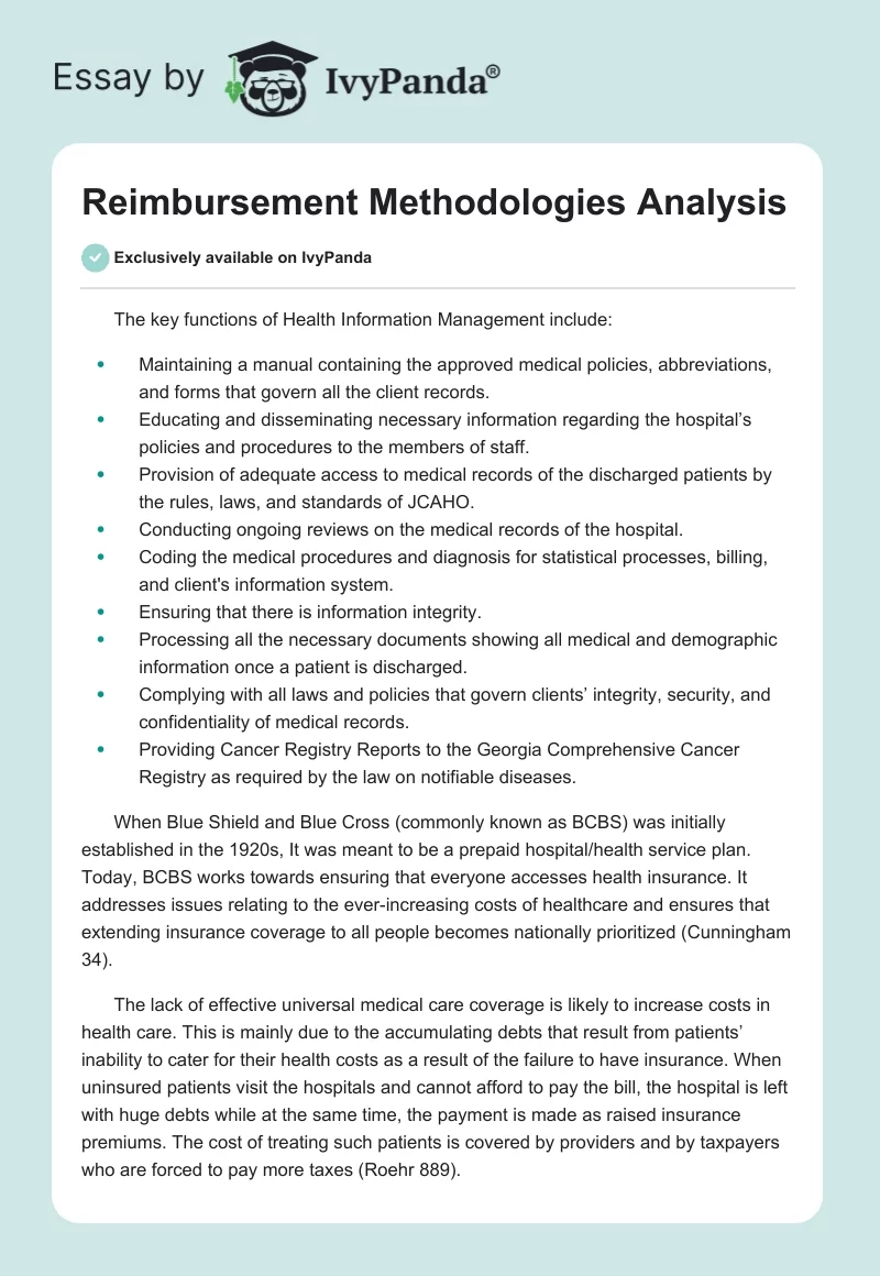 Reimbursement Methodologies Analysis. Page 1