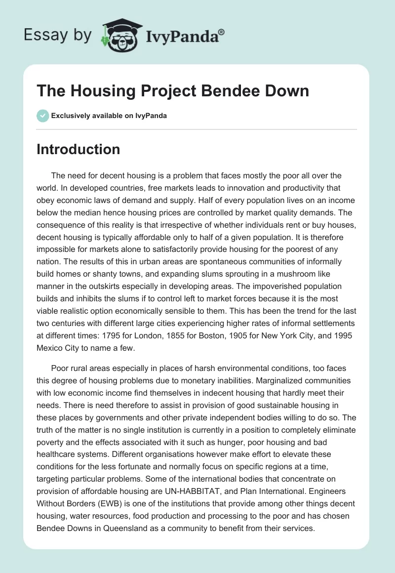 The Housing Project Bendee Down. Page 1