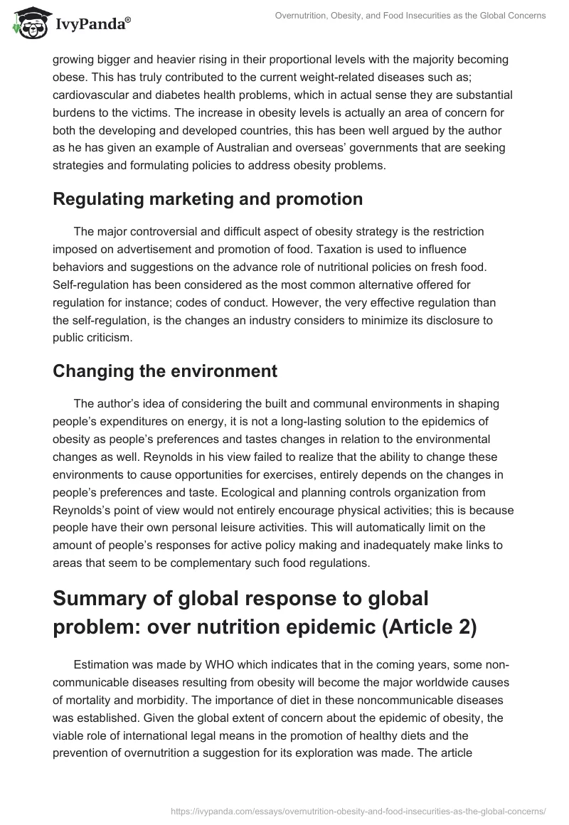 Overnutrition, Obesity, and Food Insecurities as the Global Concerns. Page 2