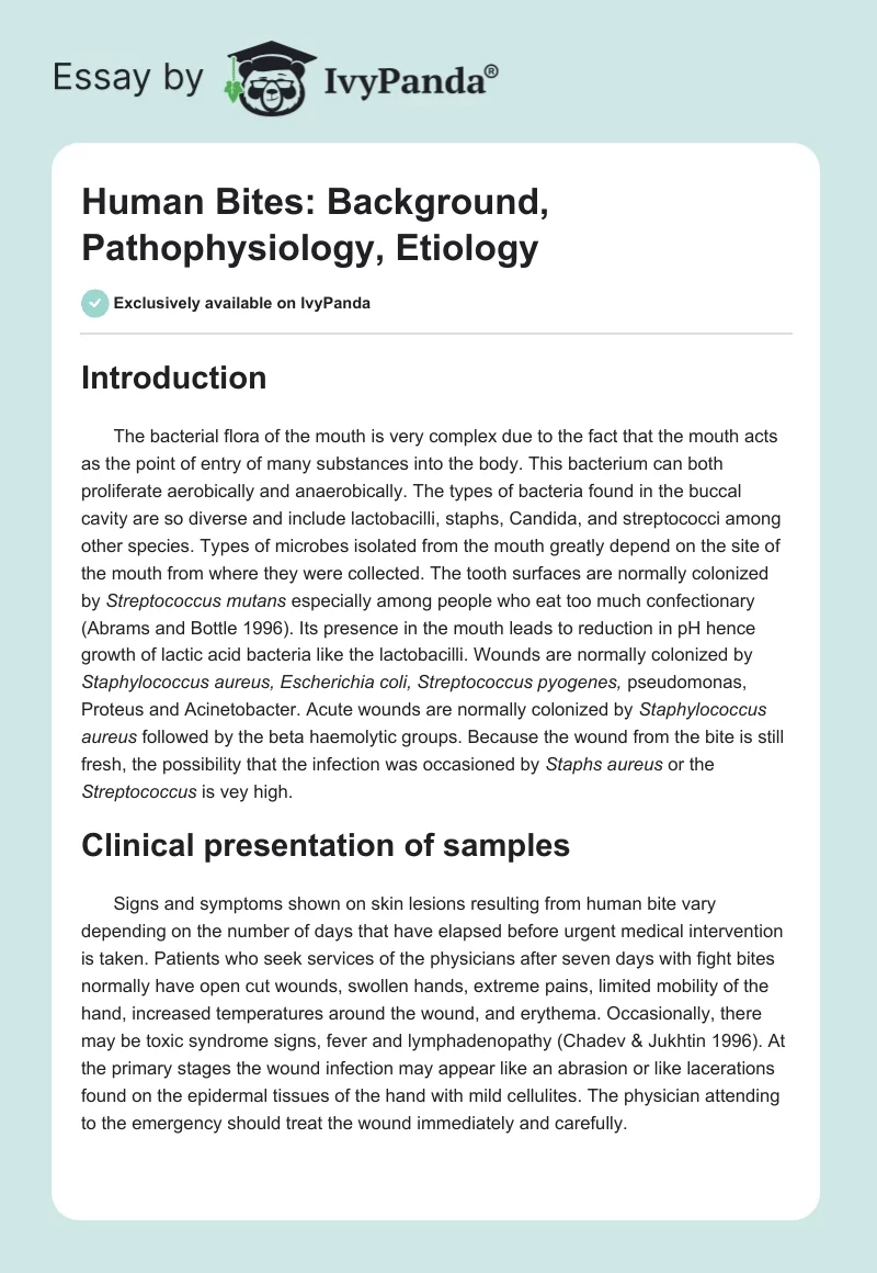 Human Bites: Background, Pathophysiology, Etiology. Page 1
