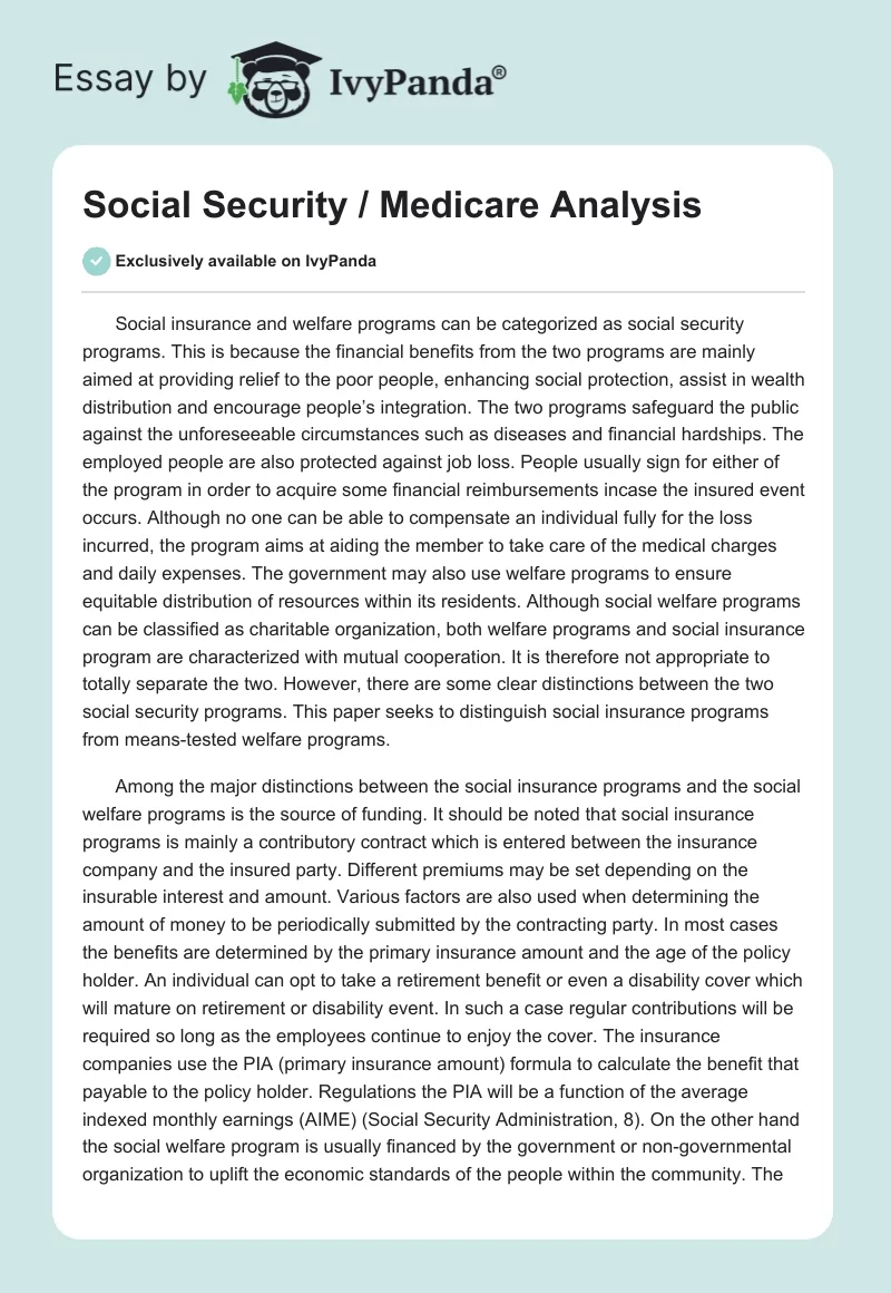 Social Security / Medicare Analysis. Page 1