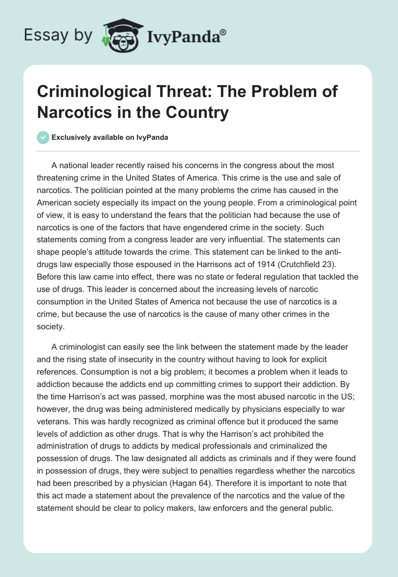 Criminological Threat: The Problem of Narcotics in the Country. Page 1