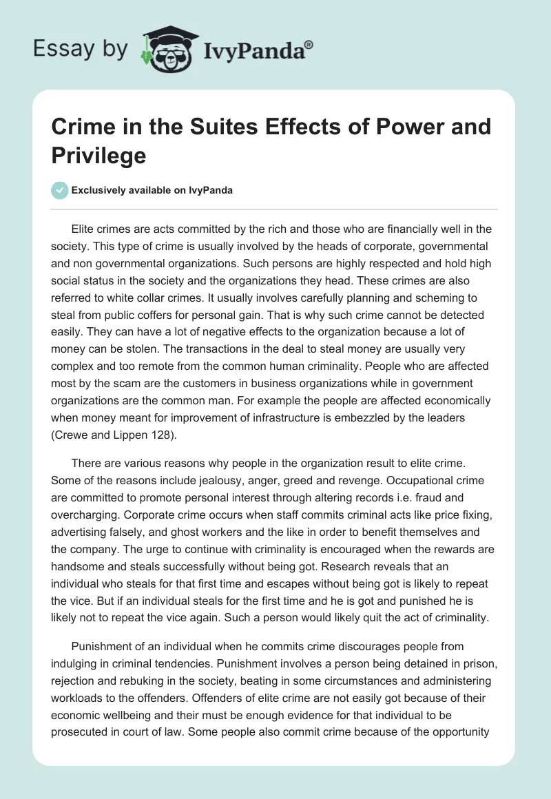 Crime in the Suites Effects of Power and Privilege. Page 1