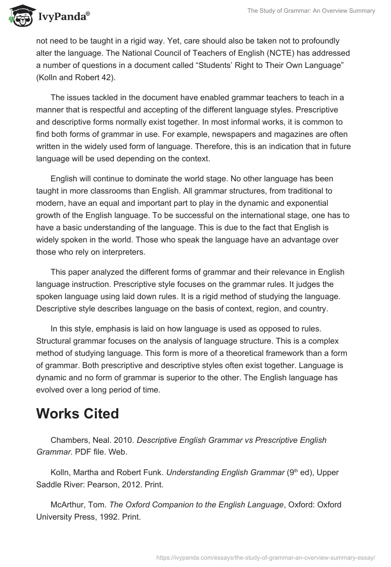 The Study of Grammar: An Overview Summary. Page 3