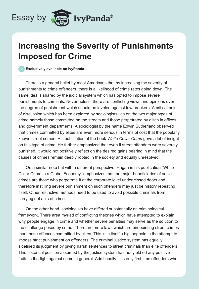 Increasing the Severity of Punishments Imposed for Crime. Page 1