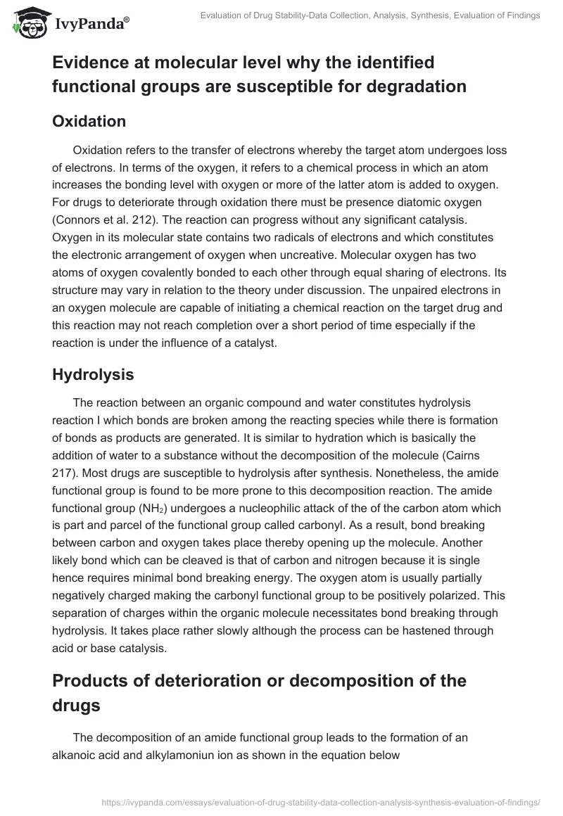 Evaluation of Drug Stability-Data Collection, Analysis, Synthesis, Evaluation of Findings. Page 4