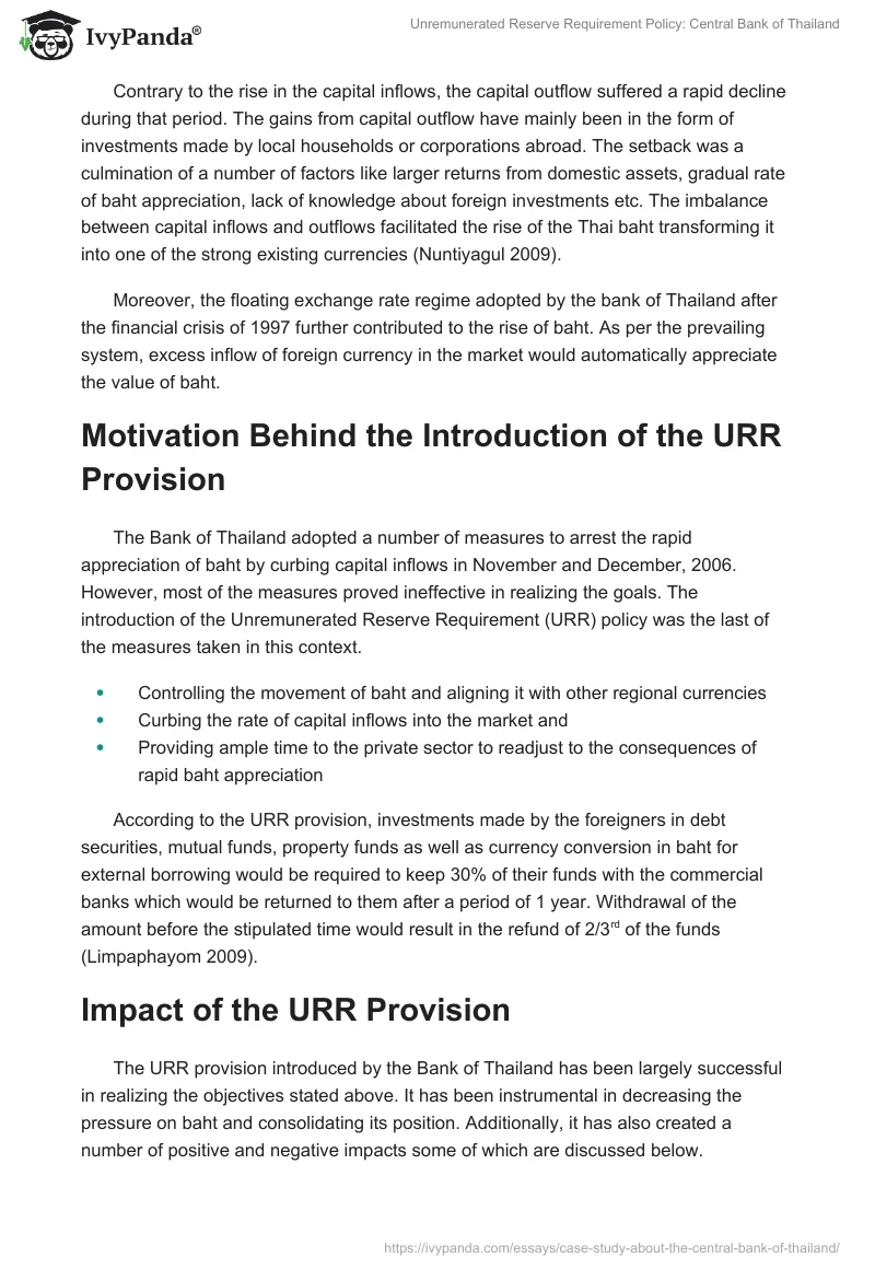 Unremunerated Reserve Requirement Policy: Central Bank of Thailand. Page 3