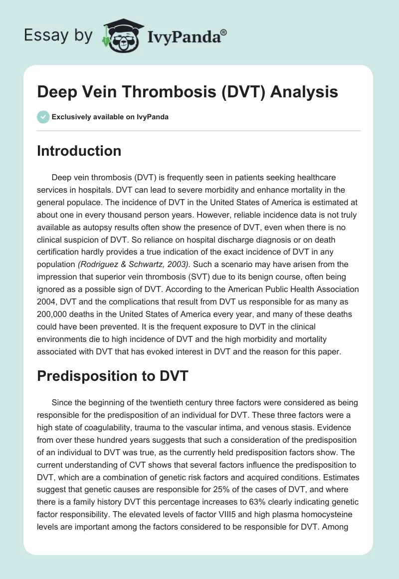 Deep Vein Thrombosis (DVT) Analysis. Page 1