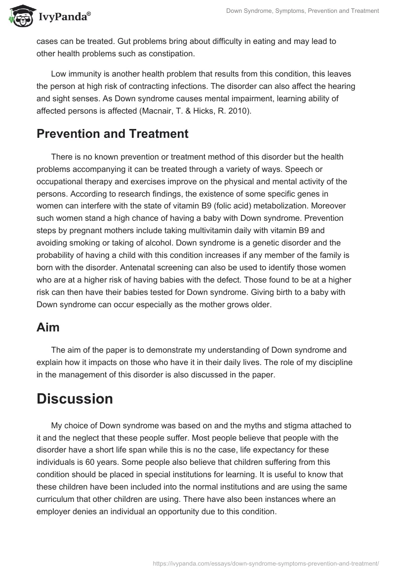Down Syndrome, Symptoms, Prevention and Treatment. Page 2