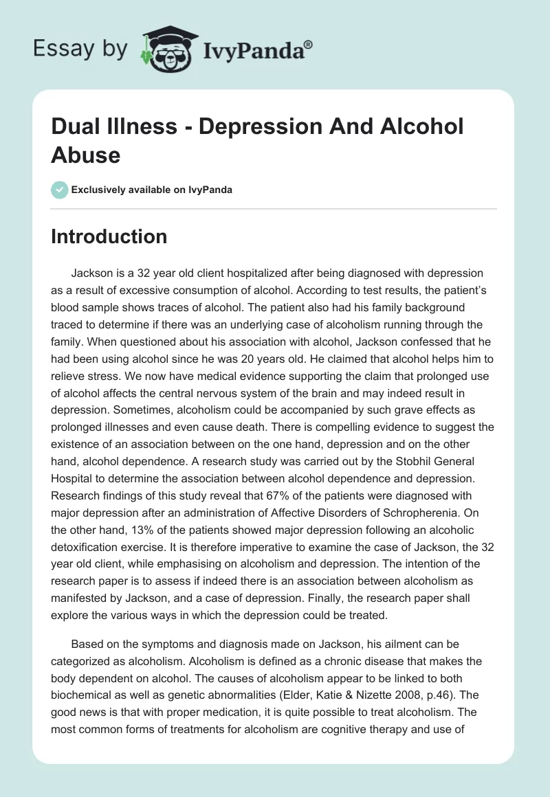 Dual Illness - Depression and Alcohol Abuse. Page 1
