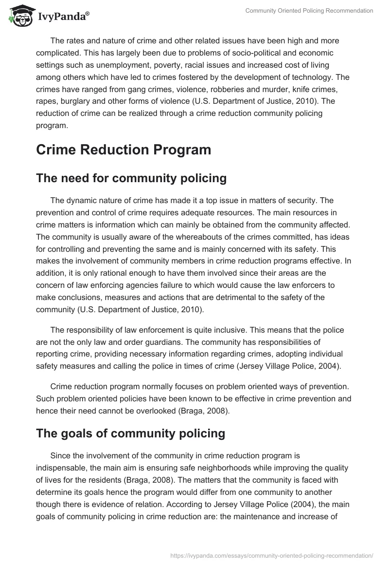 Community Oriented Policing Recommendation. Page 2