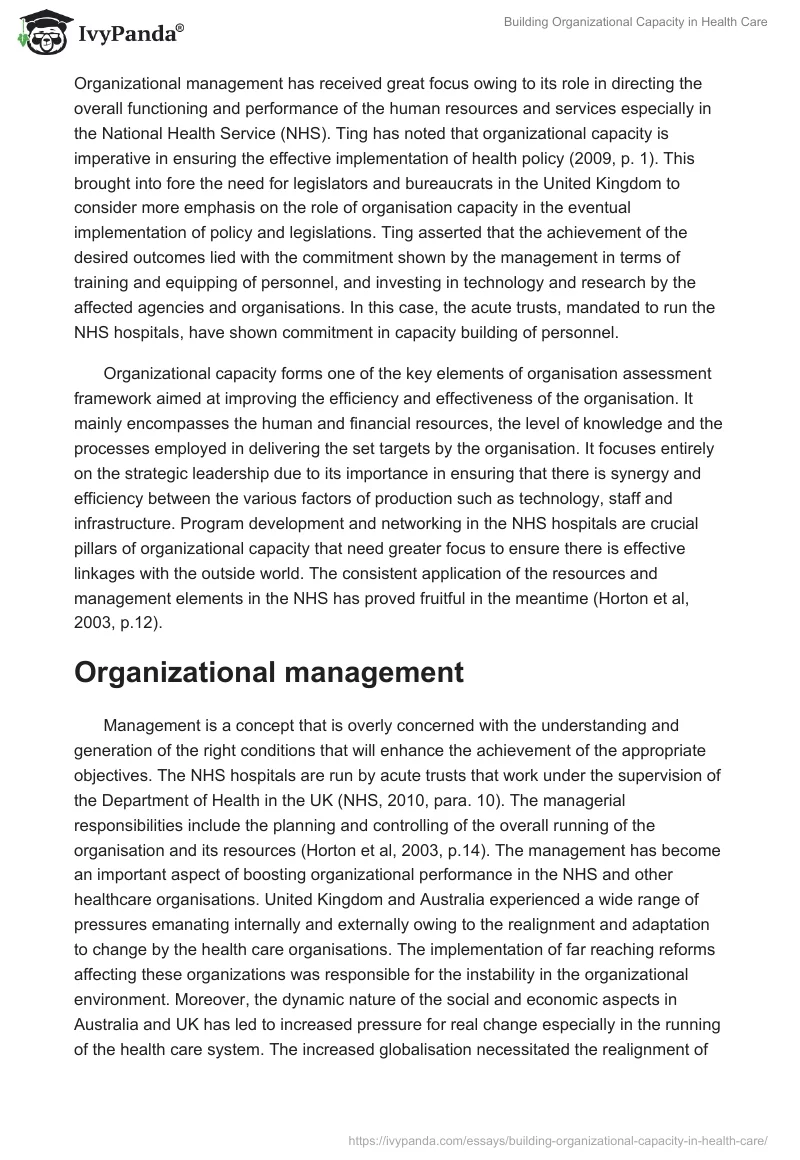 Building Organizational Capacity in Health Care. Page 2