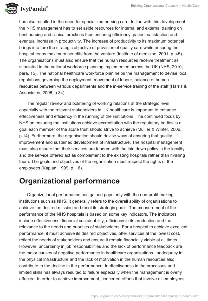 Building Organizational Capacity in Health Care. Page 4