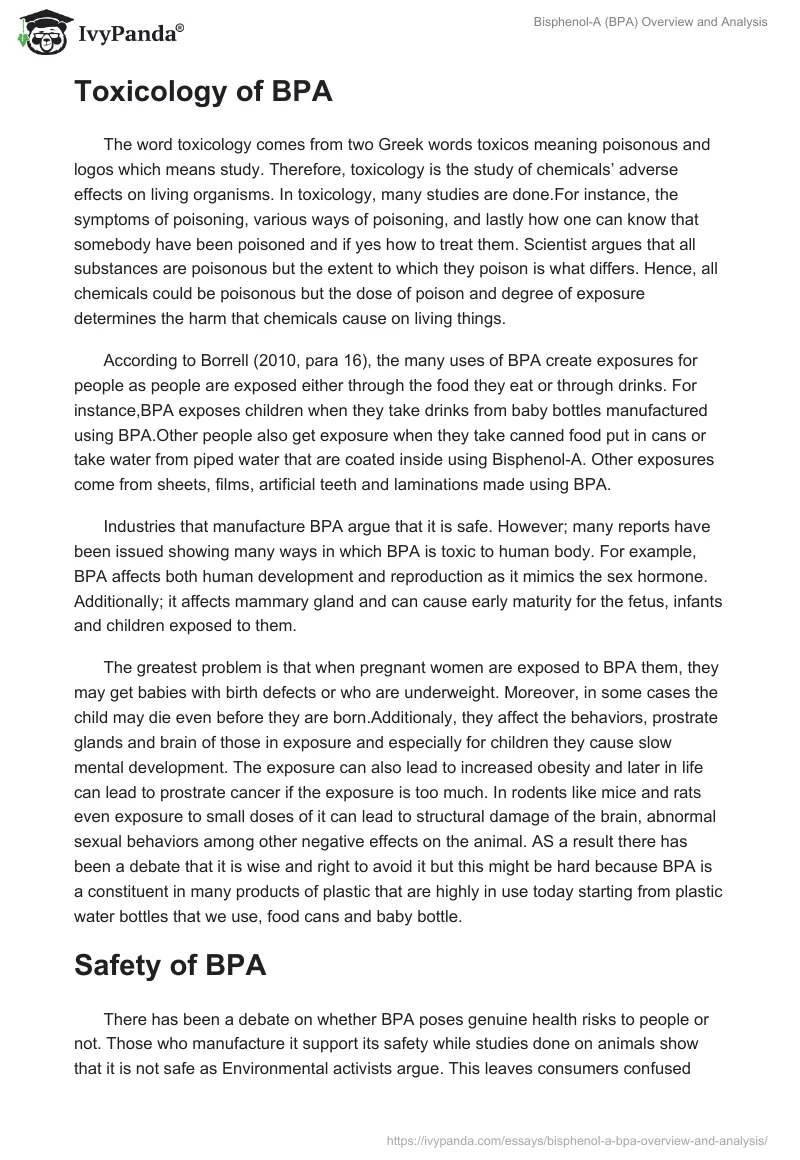 Bisphenol-A (BPA) Overview and Analysis. Page 2
