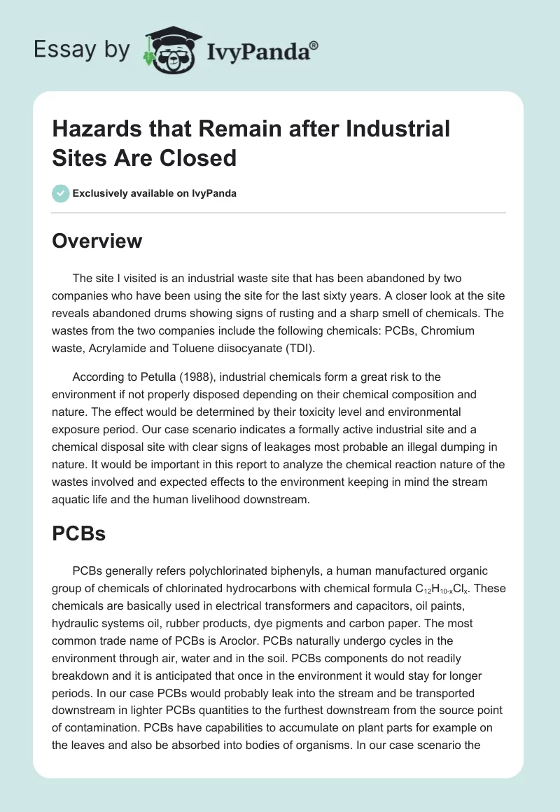 Hazards that Remain after Industrial Sites Are Closed. Page 1