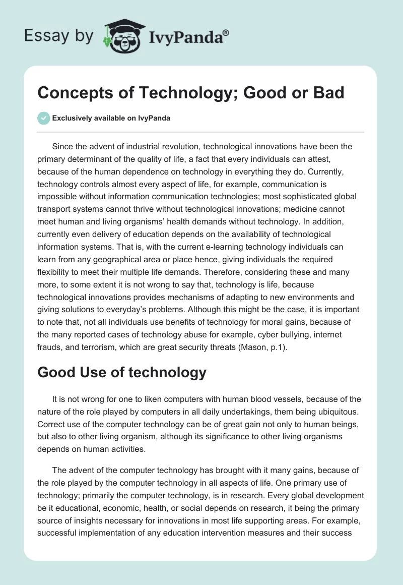 Concepts of Technology; Good or Bad. Page 1