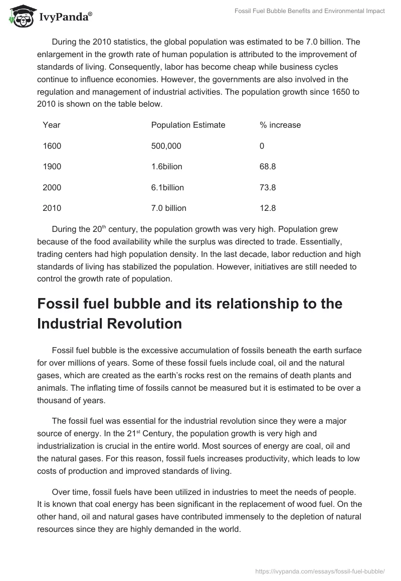 Fossil Fuel Bubble Benefits and Environmental Impact. Page 3