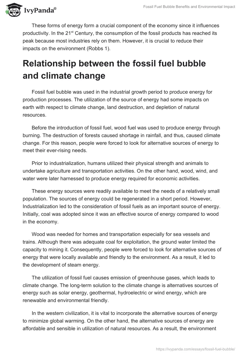 Fossil Fuel Bubble Benefits and Environmental Impact. Page 4