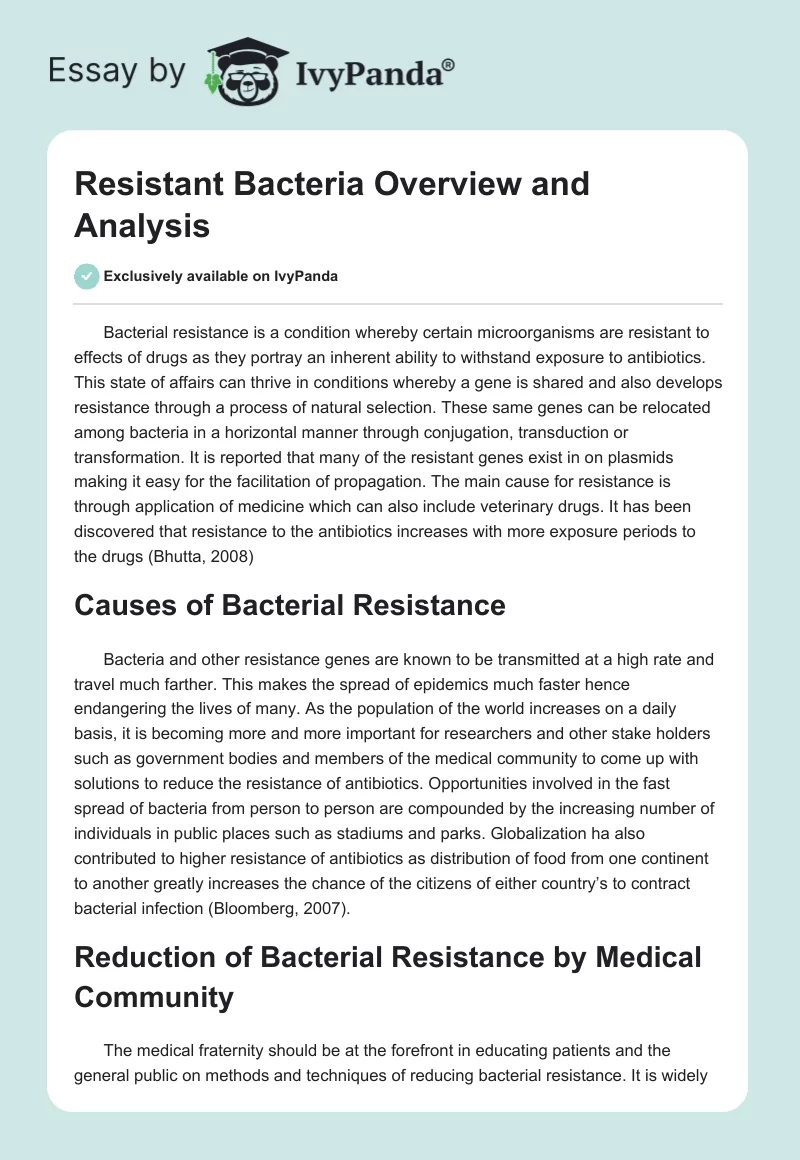 Resistant Bacteria Overview and Analysis. Page 1