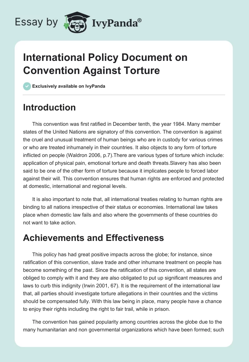 International Policy Document on Convention Against Torture. Page 1
