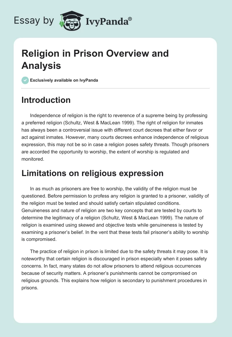 Religion in Prison Overview and Analysis. Page 1