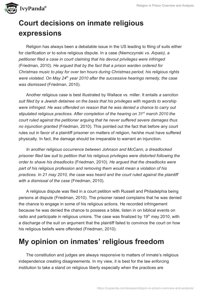 Religion in Prison Overview and Analysis. Page 2