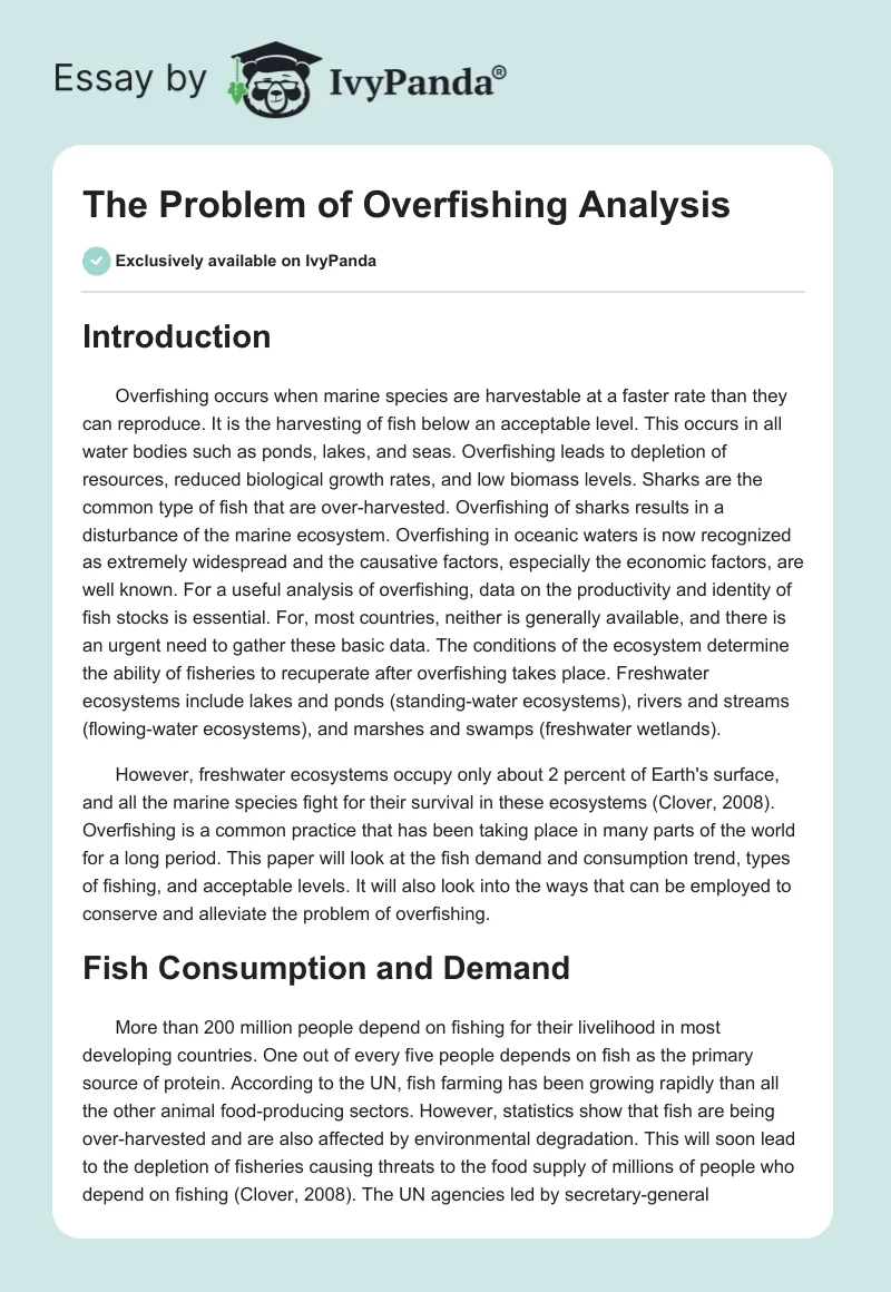 The Problem of Overfishing Analysis. Page 1