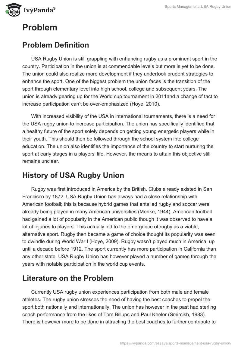 Sports Management: USA Rugby Union. Page 2