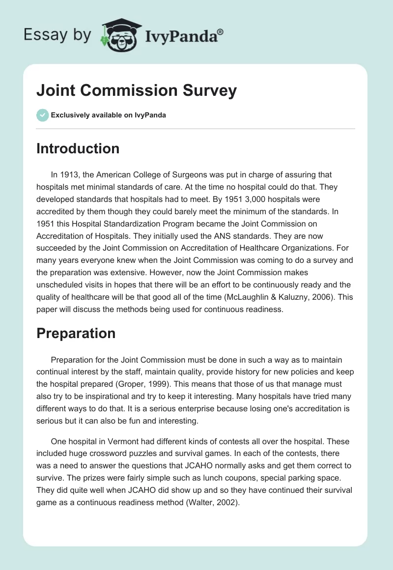 Joint Commission Survey. Page 1