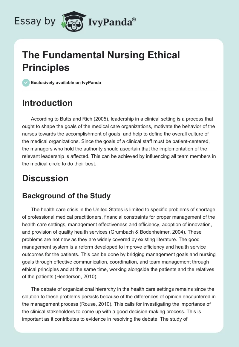 The Fundamental Nursing Ethical Principles. Page 1